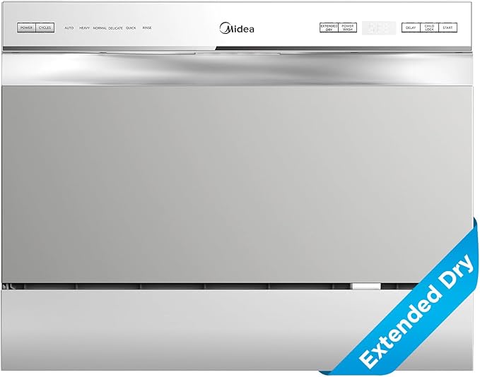 Midea MDC22P2ASS Countertop, Portable Place Settings & 6+2 Washing Cycles. Energy Star Dishwasher, Dish Washer for Dorm, RV& Apartment, Sliver, Silver