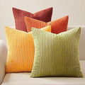 Topfinel Fall Burnt Orange Throw Pillow Covers 16x16 Set of 4, Corduroy Striped by Topfinel