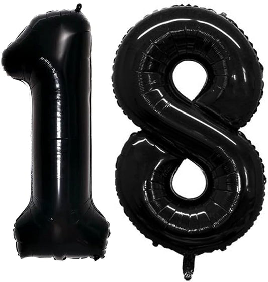 GOER Number 18 Balloons for 18th Birthday Sweet 18 Party Decorations,42 Inch Jumbo Foil Helium 81 Balloons for 81st Birthday Party Decoration (Black)