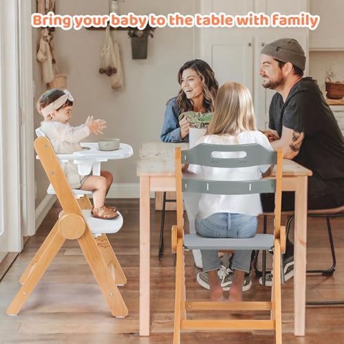 Ezebaby Foldable Wooden High Chair, No-Tools Adjustable Baby High Chair - Image 5
