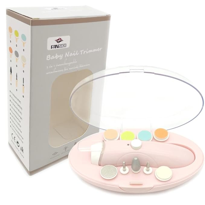 Rechargeable Baby Nail File, Fansidi Electric Baby Nail Trimmer for Newborn Infant or Toddler Toenail and Fingernail - Girls and Boys Accessory - Extra Replacement Pads Included (Pink)