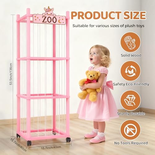 Stuffed Animal Storage Zoo Tower, 56In Wooden Large Stuffed Animal Holder - Image 7