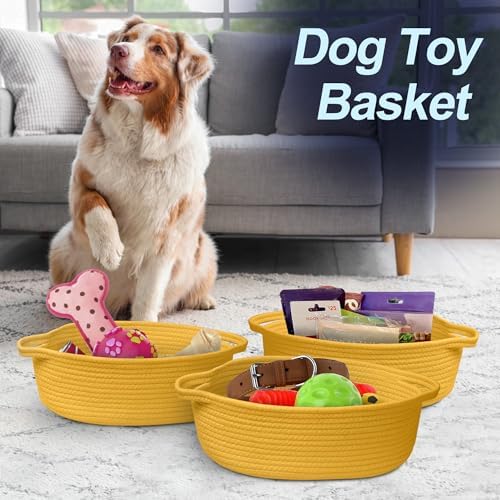 MEGASKET Yellow Woven Basket, Cute Cotton Rope Cat Dog Toy Bin Box, Small Woven - Image 4