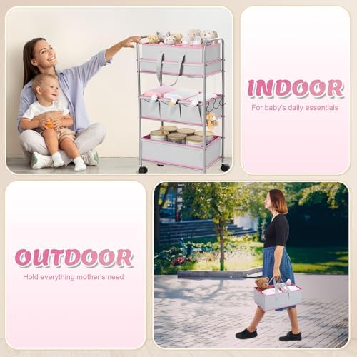 FoldTier 2in1 Baby Diaper Caddy Organizer Cart 3 Tier Large Capacity Metal - Image 4