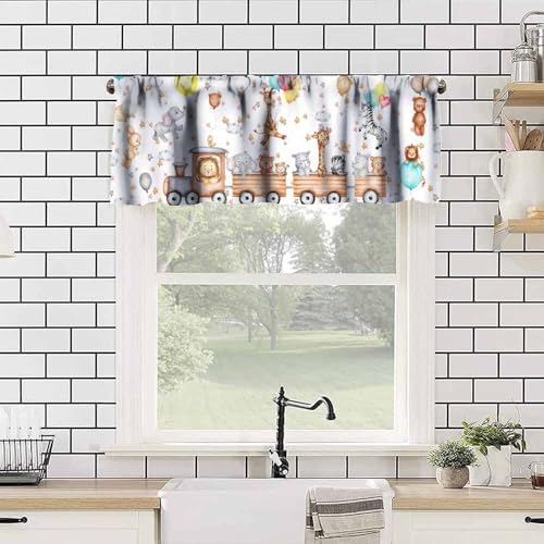 Animal Valance Curtain for Kids Cartoon Watercolour Green Forest Cute Bear Deer - Image 2
