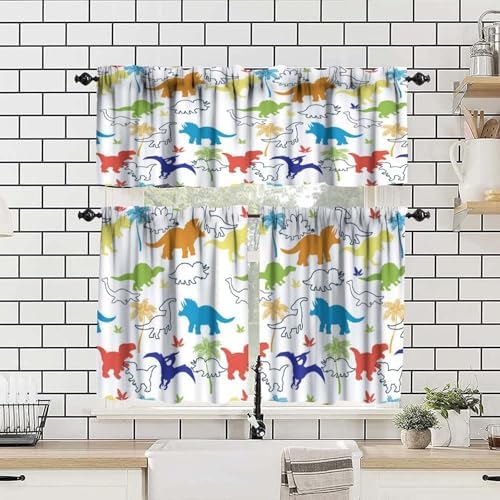 Dinosaur Kids Valance Curtains, Cartoon Colorful Dino Blackout Window Drapes - Image 4