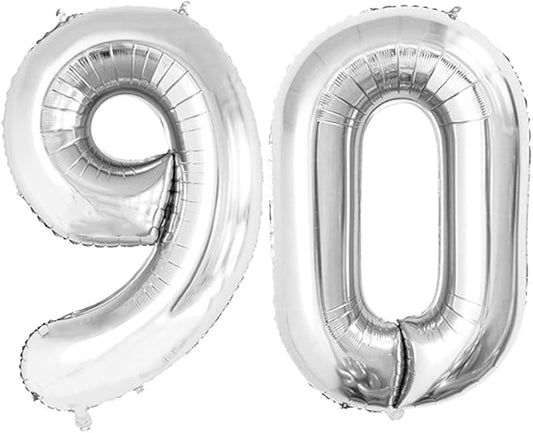 GOER Number 90 Balloons for 90th Birthday Party Decorations,42 Inch Jumbo Foil Helium Balloons for 90th Anniversary (Silver)