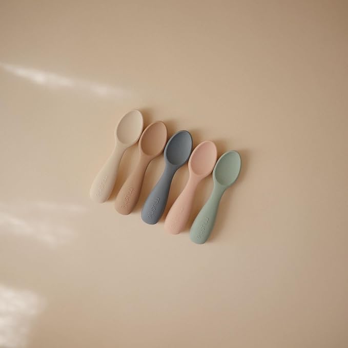 mushie Silicone Toddler Starter Spoons | 2 Pack (Tradewinds/Shifting Sand)