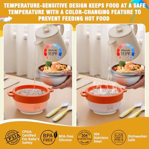 Baby Bowl with Suction, Premium Food Grade 304 Stainless Steel, Thermo-Color - Image 2