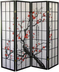 Roundhill Furniture Black Japanese 4-Panel Screen Room Divider, Plum Blossom by RoundhillFurniture