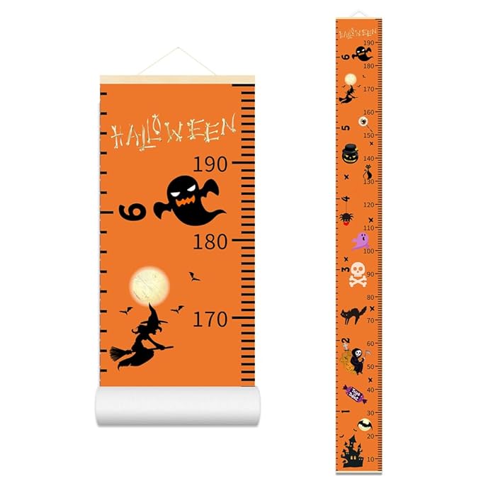 Halloween Baby Height Growth Chart - Canvas Height Chart for Kids Baby Child Toddler Boys Girls Growth Chart for Wall Room Nursery Decor Hangable and Removable Measuring Wall Ruler (C, Black Wood)