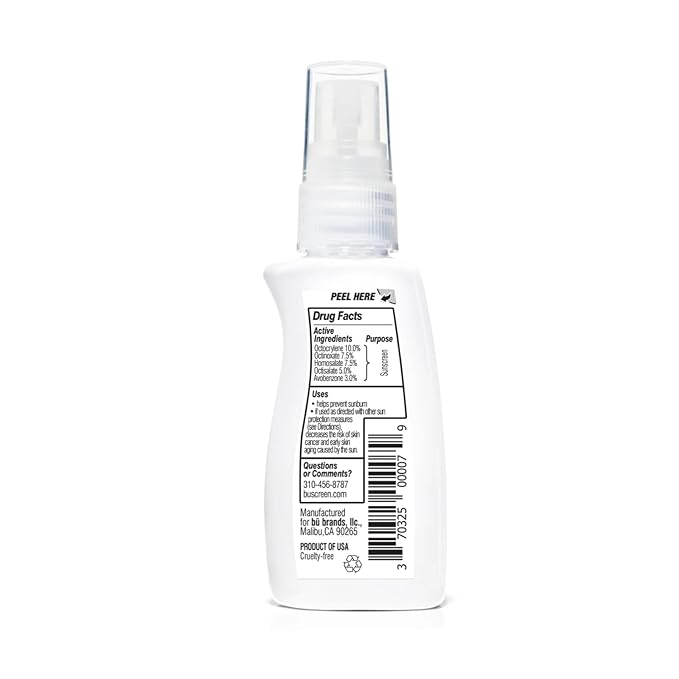BU SPF 50 Kids Sunscreen Spray for Face and Body, Non Aerosol Spray, TSA Travel Size Sunscreen, Clear, Non Greasy, Water Resistant, Oil Free, Fragrance Free 1 oz