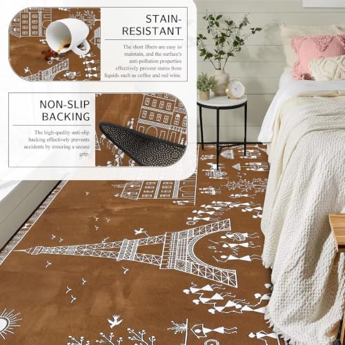kxry Vintage Area Rug Brown Paris Art Carpet Bedroom Home Decor 2X3 Feet - Image 5