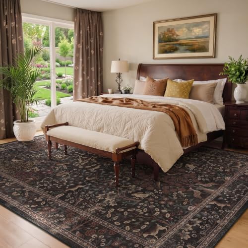 Chestnut Brown 8x10 Area Rugs for Living Room, Floral Animal Print Bedroom Rug - Image 3