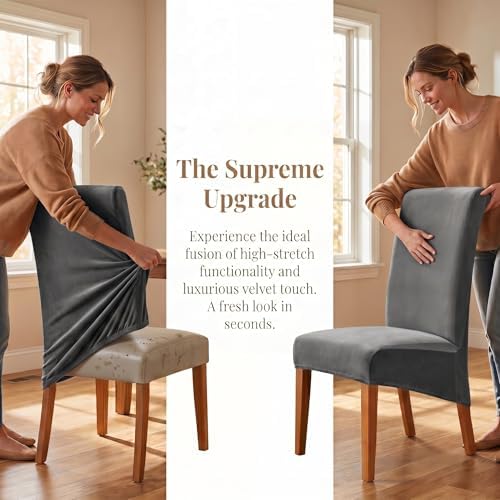 Deisy Dee Velvet Dining Chair Covers Set of 2, Extra Large XL Oversized Stretch - Image 4