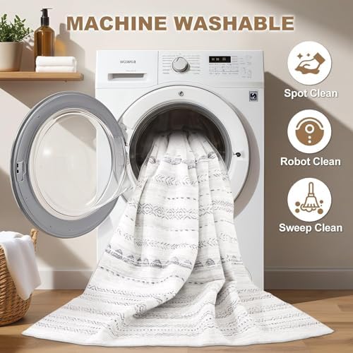 Nakagishi Boho 3x5 Area Rug Living Room Rugs Machine Washable Gray - Image 3