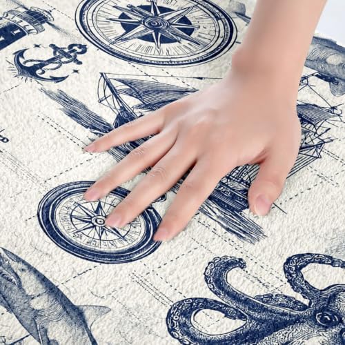 Erosebridal Nautical Bath Mat for Bathroom Vintage Marine Sailboat Octopus for - Image 2