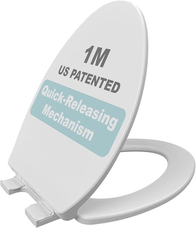 1M Soft Close Toilet Seat Elongated, Patented Quick Releasing for Easy Cleaning, Anti-Wiggling Design, Easy Installation