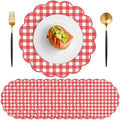 60 Pcs Red and White Gingham Paper Placemats, Scalloped Checkered Place Mat by NatNarr