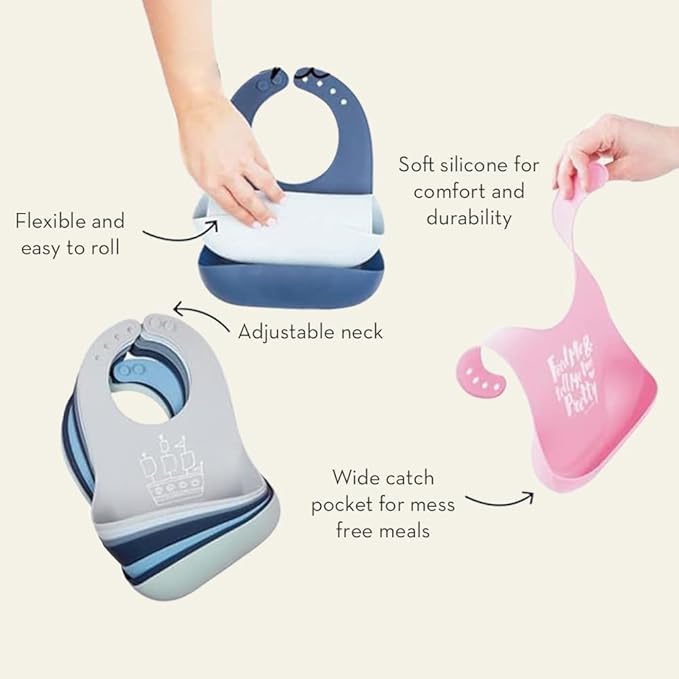 Bella Tunno Baby Bib for Eating, Waterproof Silicone Bib with Large Food Catcher, Adjustable Fit for Babies 4-12 months & Toddlers 1-3 Years, Boys & Girls, F Is For Foodie