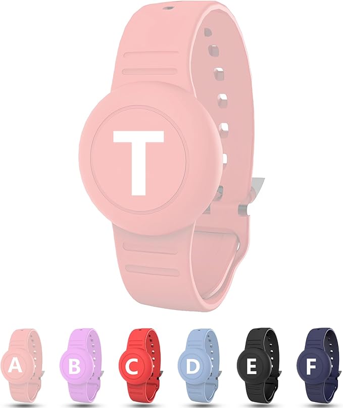 Waterproof Bracelet for AirTag Kids, Personalized Initial Letter Hidden Holder Compatible with Air Tag, Silicone Case for Airtag Adjustable Anti-Lost GPS Tracker for Toddler Child Elder, T