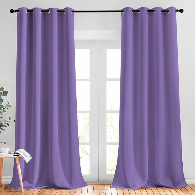 NICETOWN Blackout 102 inch Curtains for Living Room, Grommet Thermal Curtains Room Darkening Window Treatments Sound Reducing for Bedroom, Lilac Purple, 2 Panels, W52 x L102