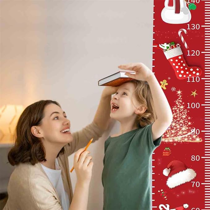 Christmas Decorations, Growth Chart for Wall, Height Chart for Kids, Xmas Nursery Decor, Hanging Ruler Wall Decor, Baby Room Decor, Christmas Gifts for Boys Girls - 76.7 x 7.9 inch with Black Wood