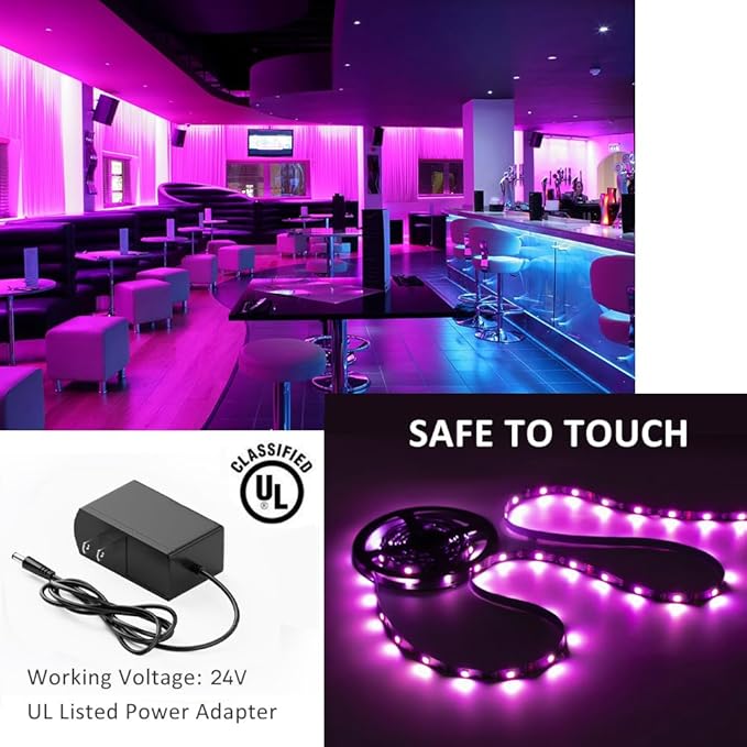NOVOSTELLA 20ft RGB Smart LED Strip Lights Kit, Music Sync APP RGB Color Changing Flexible Dimmable 180 Units SMD 5050 LEDs Tape with 24 Key Remote, LED Ribbon for Home Lighting Kitchen Bar, 24V