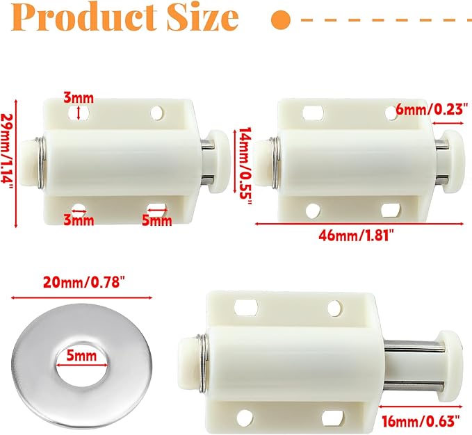 2 Pack Magnetic Touch Latch, Cabinet Push Open Catches Magnet Push Release Latches Hardware for Kitchen Cabinet Drawer Cupboard Closet Door (White)