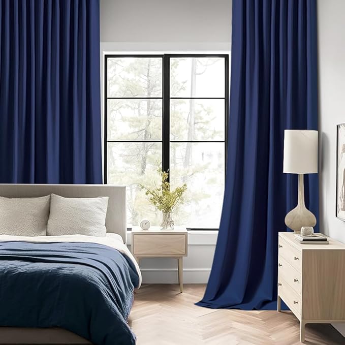 MIULEE Navy Blue Back Tab Blackout Curtains 108 Inch Long 2 Panels Set for Bedroom, Rod Pocket/Pinch Pleat Extra Long Thermal Insulated Living Room Darkening Pleated Light Blocking Drapes