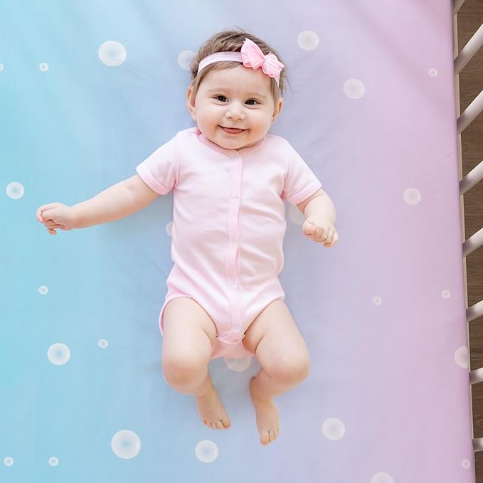 4 Piece Crib Bedding Set for Boys Girls, Infant Toddler Nursery Baby Bedding Sets Includes Cartoon Quilt, Fitted Crib Sheet, Crib Skirt and Plush Mermaid Toy