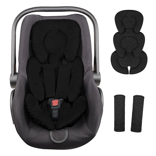 Infant Car Seat Insert Head and Body Support, GFU Reversible Newborn Insert for Carseat with Strap Pads, Soft Stroller Cushion Pillow Insert for Boys and Girls, Fits for Stroller, Swing, Black