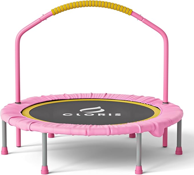 CLORIS 38in/48in Folding Trampoline - Max Load 220lbs / 450lbs Mini Trampoline Rebounder Trampoline for Adults with Adjustable Foam Handle, with safty Padded Cover Best Gift for Kids/Adult