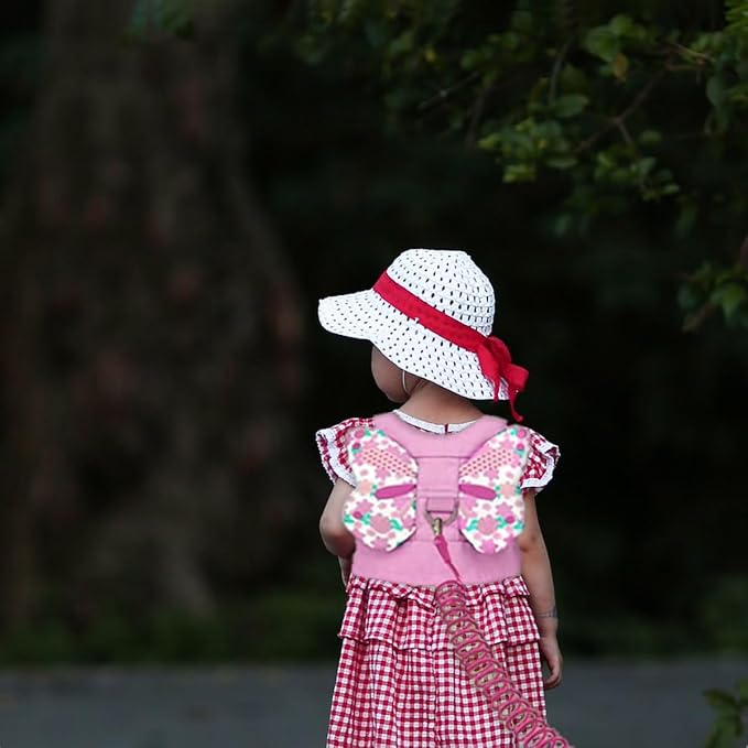 Anti Lost Toddler Harness - Butterfly Baby Leash and Wrist Link with Lock, Child Walking Harness Assistant for Girls, Cute Traction Safety Leash for Kids, Holiday Travel Christmas Gift, Pink