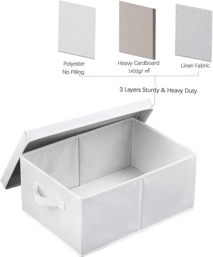 HOONEX Storage Bins with Lids for Organizing, Pack of 2, Storage Boxes with 2 Carrying Handles and Sturdy Heavy Cardboard, 16.5" L x 11.8" W x 7.5" H for Shoes, Books, Clothes, Nursery, White