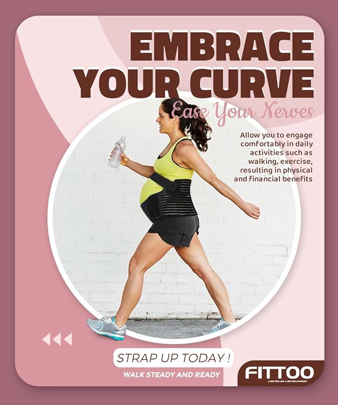 FITTOO Maternity Belt Back Support Belly Band Pregnancy Belt Support Brace Abdominal Binder Waist Support Black XXL