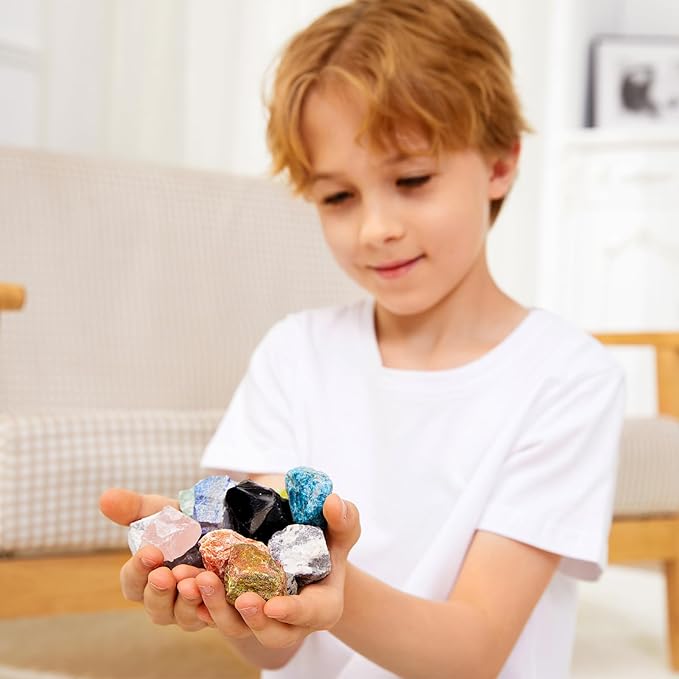 Rock Collection for Kids - 30 Pcs Rocks, Gemstones & Crystals Kit with Learning Guide,Mineral Education Set Geology Science STEM Toys, Earth Science Activity,Gifts for Boys & Girls