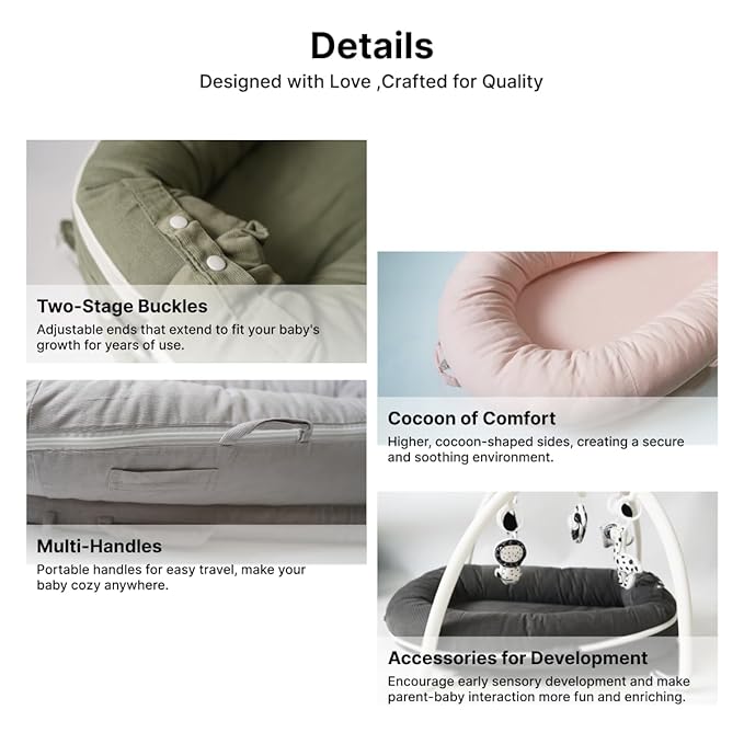 Deluxe Infant Lounger, Baby Nest Cover for Baby Girls & Boys, Newborn Essentials for Baby 0-12 Months, 100% Cotton (Gingerbread)