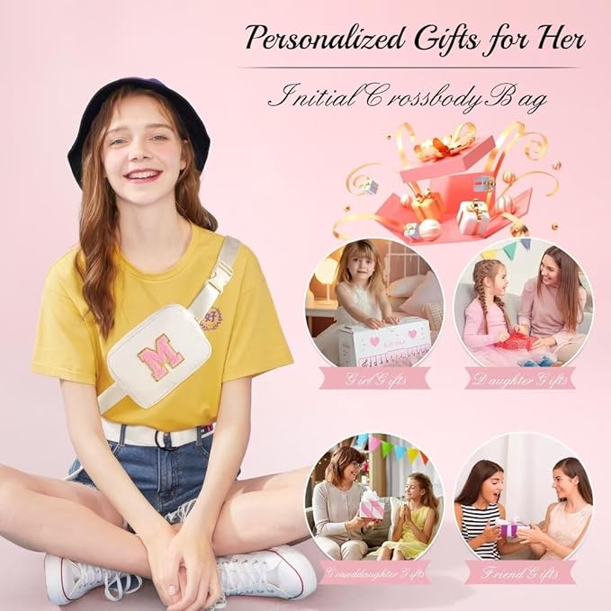 YOOLIFE Graduation Gifts for Girls Teen Girls - Initial Crossbody Bag for Girls Teens Belt Bag Fanny Pack, Personalized Preppy Stuff Dance Gifts for Teen Girls Kids, Birthday Gifts for Girls