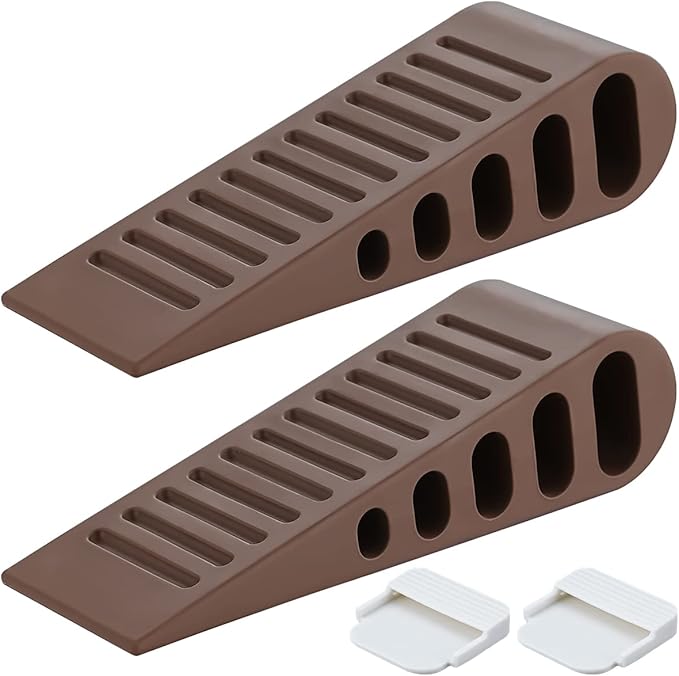JQK Rubber Door Stopper Wedge, Bronze 3 Pack Soft TPR Premium Door Stops for Bottom of Heavy Duty Door on Tile, Concrete, Carpet, Wooden Floor, DSB61-ORB-P3