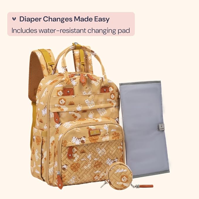 BabbleRoo Diaper Bag Backpack - Baby Essentials Travel Tote - Multi Function Water Resistant Diaper Bag, Travel Essentials Baby Bag with Changing Pad, Stroller Straps & Pacifier Case - Unisex, Safari