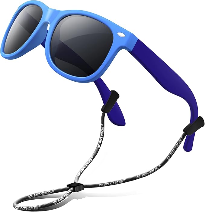 RIVBOS Kids Sunglasses Polarized UV Protection Flexible Rubber Glasses Shades with Strap for Boys Girls RBK004