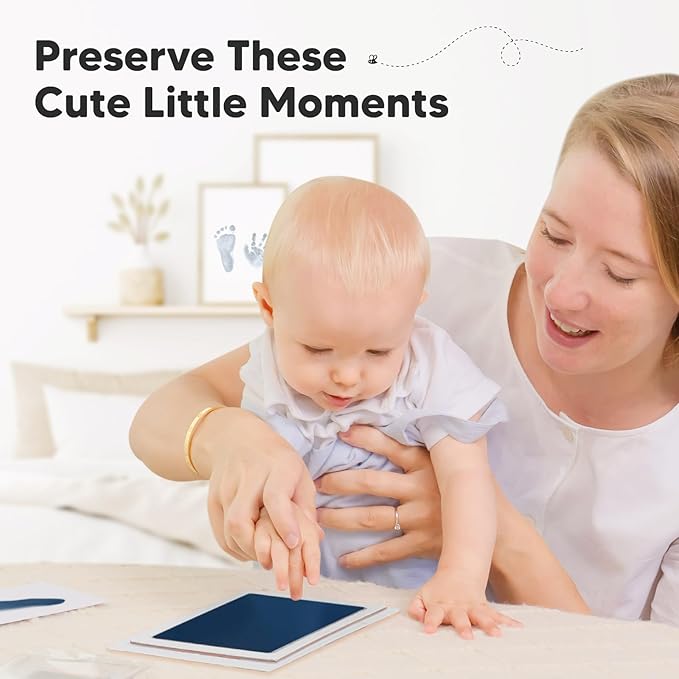 2-Pack Inkless Baby Hand and Footprint Kit - Mess Free Ink Pad for Newborn Keepsake, Dog Nose & Paw Print Kit, Clean Touch Ink Pad for Baby Hand & Footprints, Ideal New Mom Gifts (Navy, L)