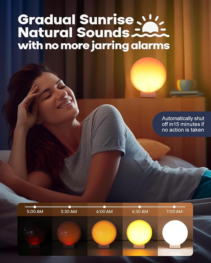 Dekala Sunrise Alarm Clock with 3-in 1 Wireless Charging Station, White Noise Sound Machine, 11 Light & 15 Sounds, Alarm Clocks for Heavy Sleepers Bedroom, Compatible with Apple Watch/Airpods/iPhone