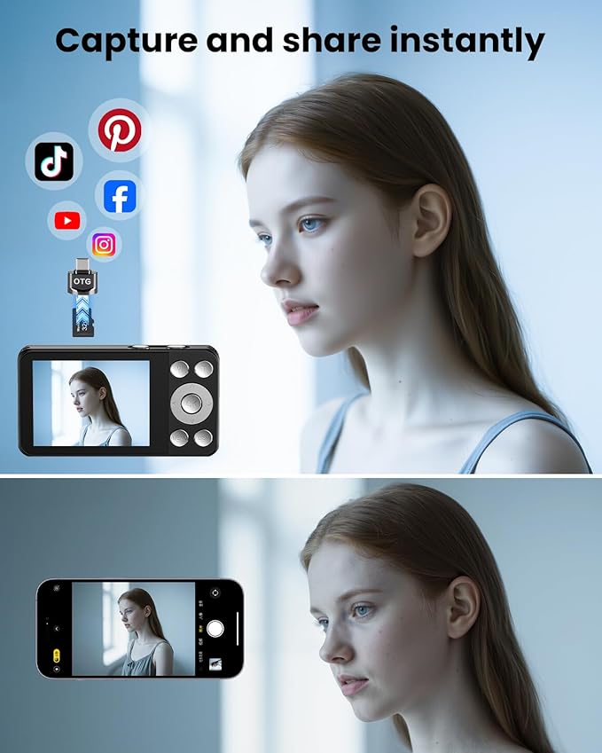 Digital Camera, Autofocus 48MP 4K Camera for Photography with 32GB Card, Portable Compact Point and Shoot Digital Camera for Teens Adult Beginner Kids with Metal Shell, 2000 mAh Battery