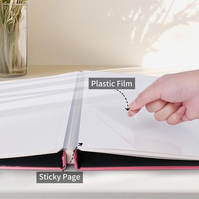 Inspirational Leather Photo Album,Magnetic Self-Stick Page Photo Album,Family Album,Hand Made DIY Albums Holds 3x5, 4x6, 5x7, 6x8 Photos (pink-always remember)