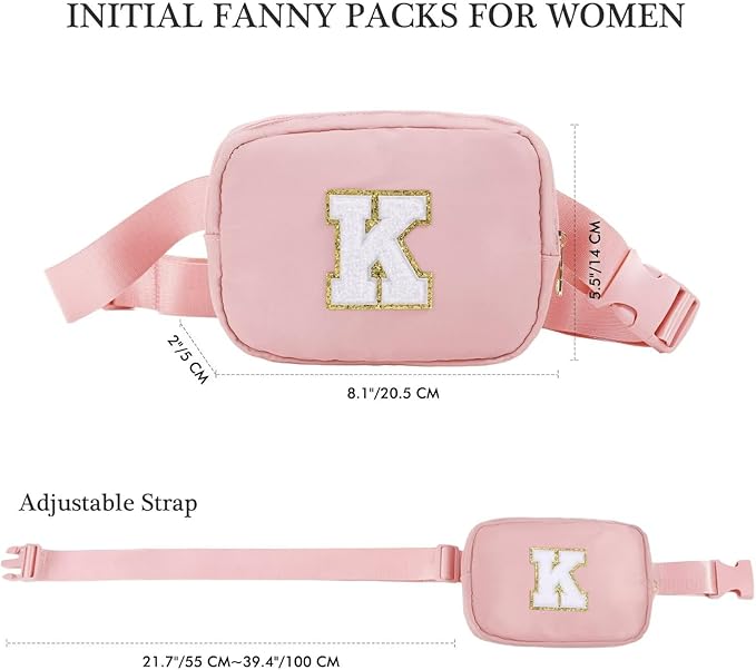 YOOLIFE Gifts for Girls Teen Girls - 5 6 7 8 9 10 11 12 13 14 15 16 Year Old Girls Birthday Gifts for Teen Girls, Gifts for Daughter Sister Friends, Pink Initial Crossbody Bag Belt Bag A