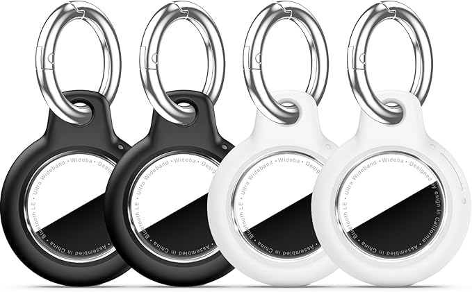 Upgrade Waterproof 4 Pack Airtags Holder with Apple Airtags Keychain, Hard PC Air Tag Case, Anti-Scratch & Shock Air tag Holder, Men's Women's Keyrings & Keychains -Black+White+Rose Red+Reden