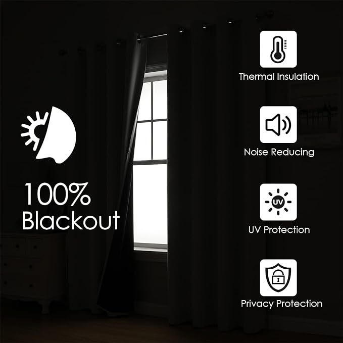 ChrisDowa 100% Blackout Curtains 72 inch Long for Bedroom with Black Liner, 2 Thick Layers Total Blackout Thermal Insulated Grommet Window Curtains 2 Panels Set (Light Grey, 42 x 72 Inch)