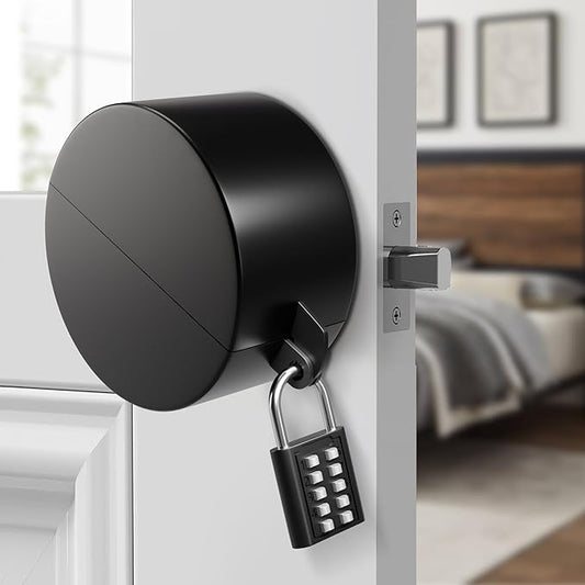 Door Knob Cover Lock with Combination Padlock, Child Proof Door Knob Covers, Door Knob Lockout Device for Dementia Elderly Safety, Renter Friendly Temporary Bedroom Door Lock (Black)